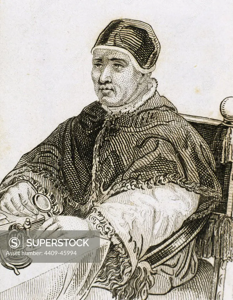 Leo X (1475-1521). Florentine Pope (1513-21), named Giovanni de 'Medici. Son of Lorenzo de 'Medici, the Magnificent. Engraving.