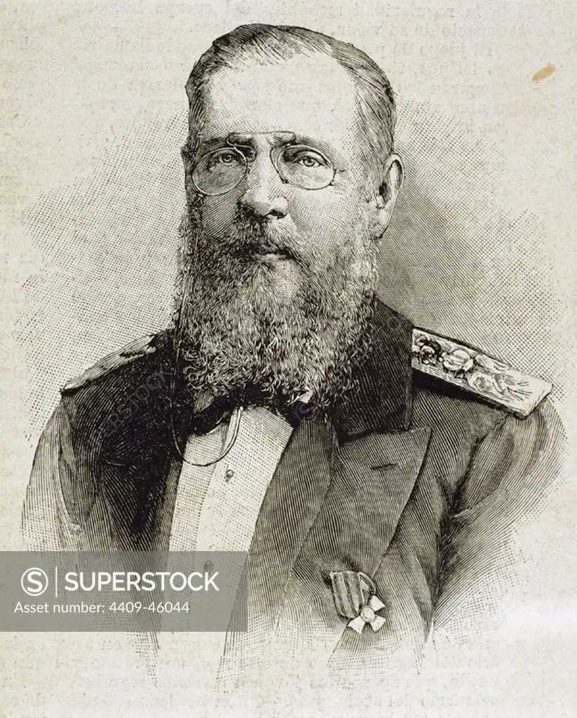 Grand Duke Constantine Nikolaevich of Russia (1827-1892). Second son of Tsar Nicholas I of Russia and brother of Alexander II. In 1862 he was General Governor of Poland in Russia. Engraving by A. Carter.