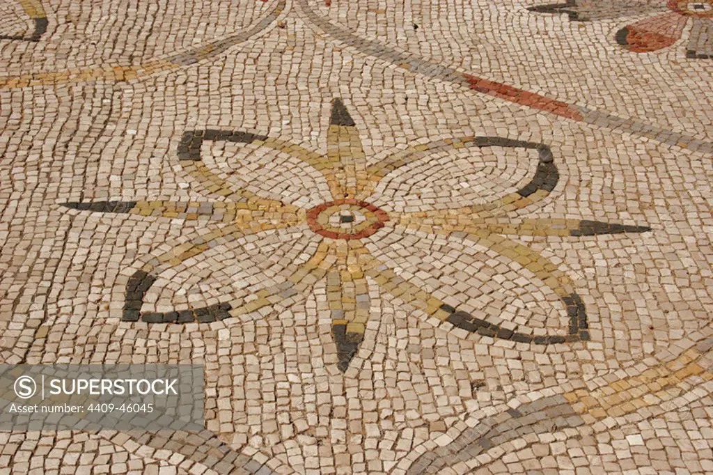 Roman mosaic. Floral decoration. Detail. Ostia Antica. Italy.
