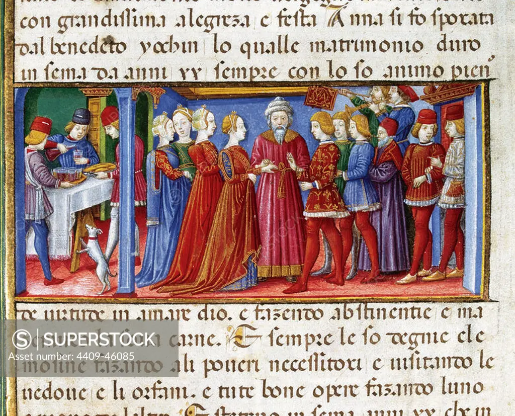 Joachim and Anne's Wedding. Codex of Predis (1476). Royal Library. Turin. Italy.