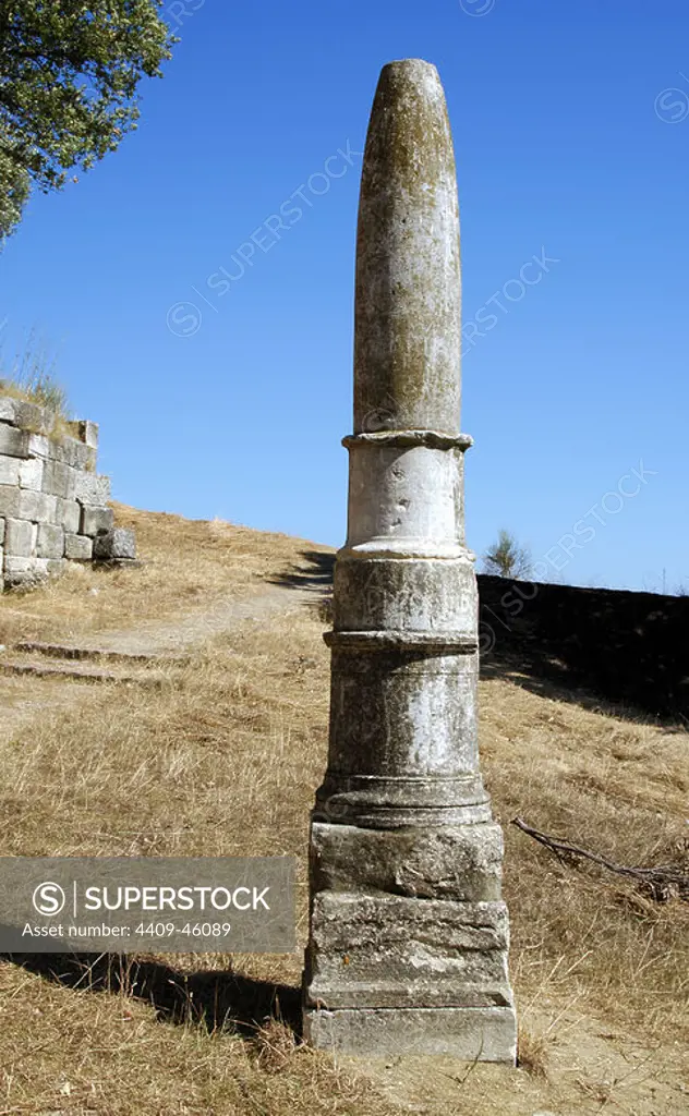 GREEK ART. REPUBLIC OF ALBANIA. Pilar dedicated to the god Apollo. Ruins of Apollonia. Fier.