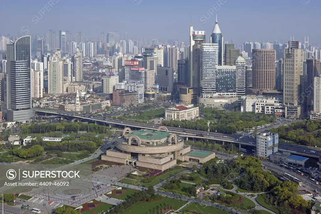 China. Shanghai. People's Square. Aerial view with the Shanghai Museum.