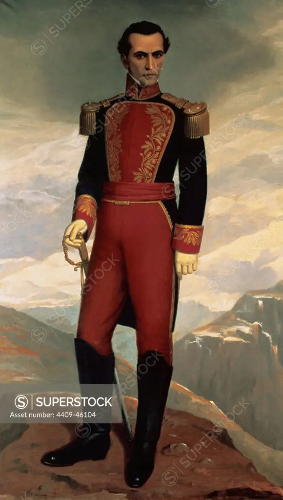 Simon Bolivar (1783-1830), known as El Libertador. Portrait by Antonio Salguero (1868-1935). House of Sucre Museum. Quito. Ecuador.