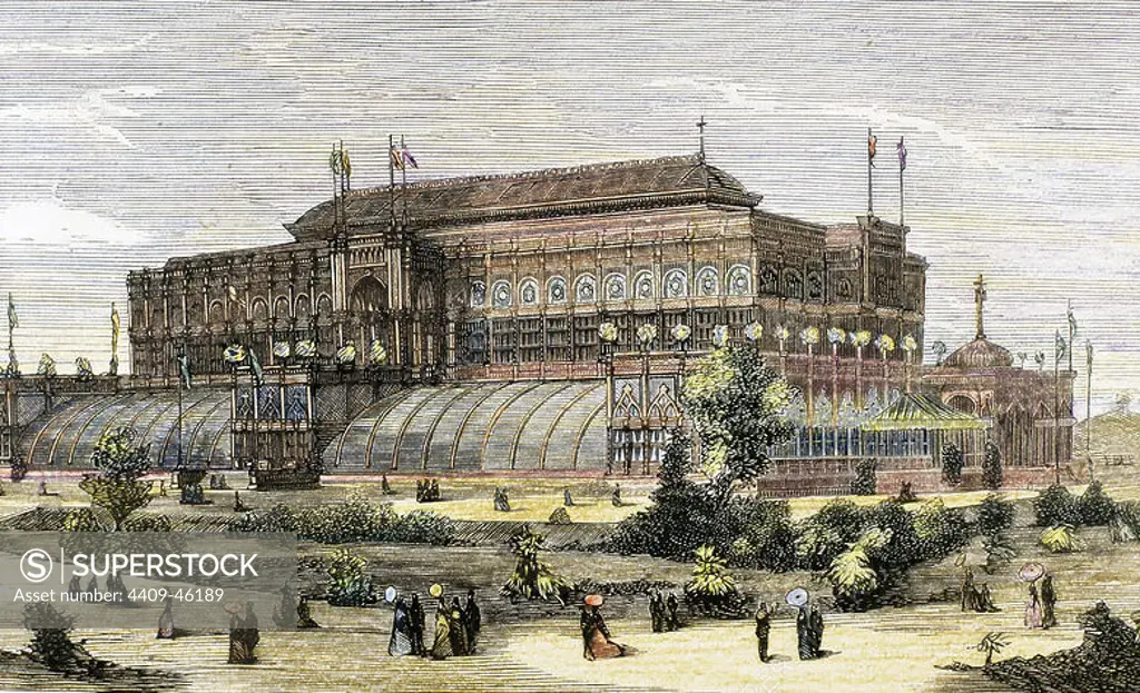 United States. The Centennial International Exhibition of 1876 in Philadelphia. Horticultural Hall. The Spanish and American Illustration (1876).