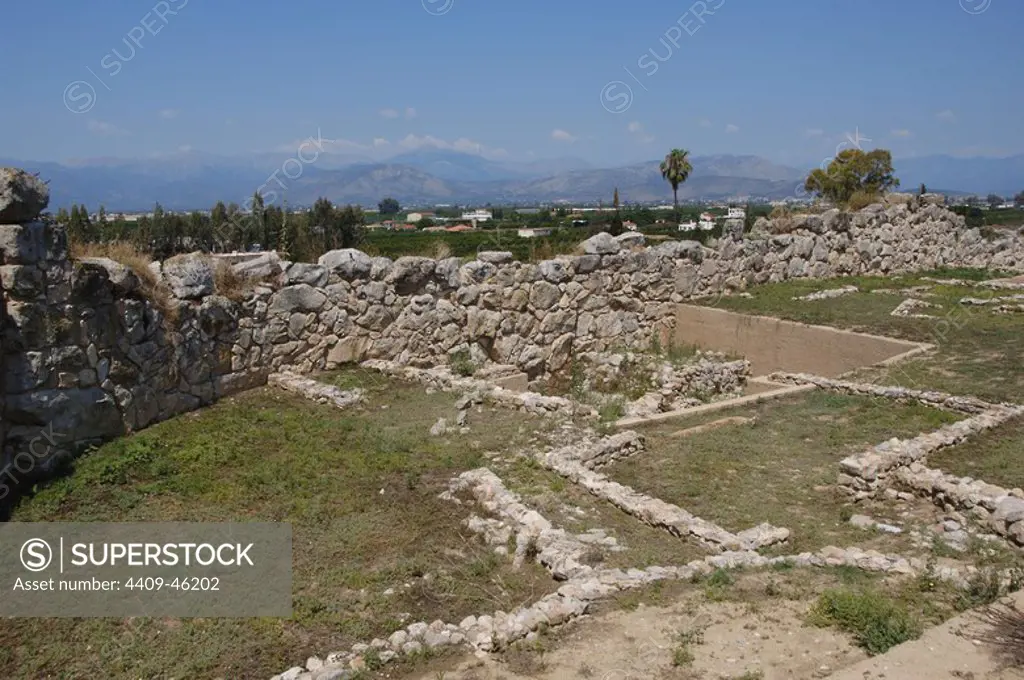 Greece. Tiryns. Mycenaean city (3rd millennium B.C.). Ruins. Peloponnese.