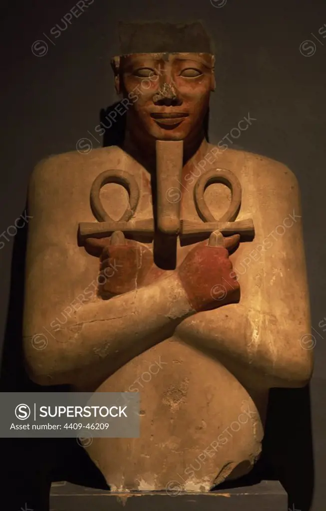 Egyptian Art. Osiride pillar of pharaoh Senusret I, Jeperkara Senusret or Sesostris I, second king of 12th Dynasty. Middle Kingdom. Ruled between 1956 and 1910 BC. Luxor Museum. Egypt.