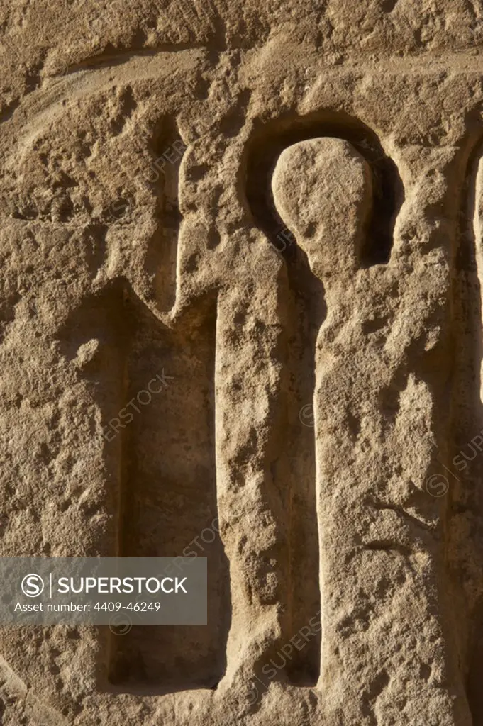 Relief with hieroglyphic symbols. Crook. Temple of Ramses III. New Kingdom. Egypt.