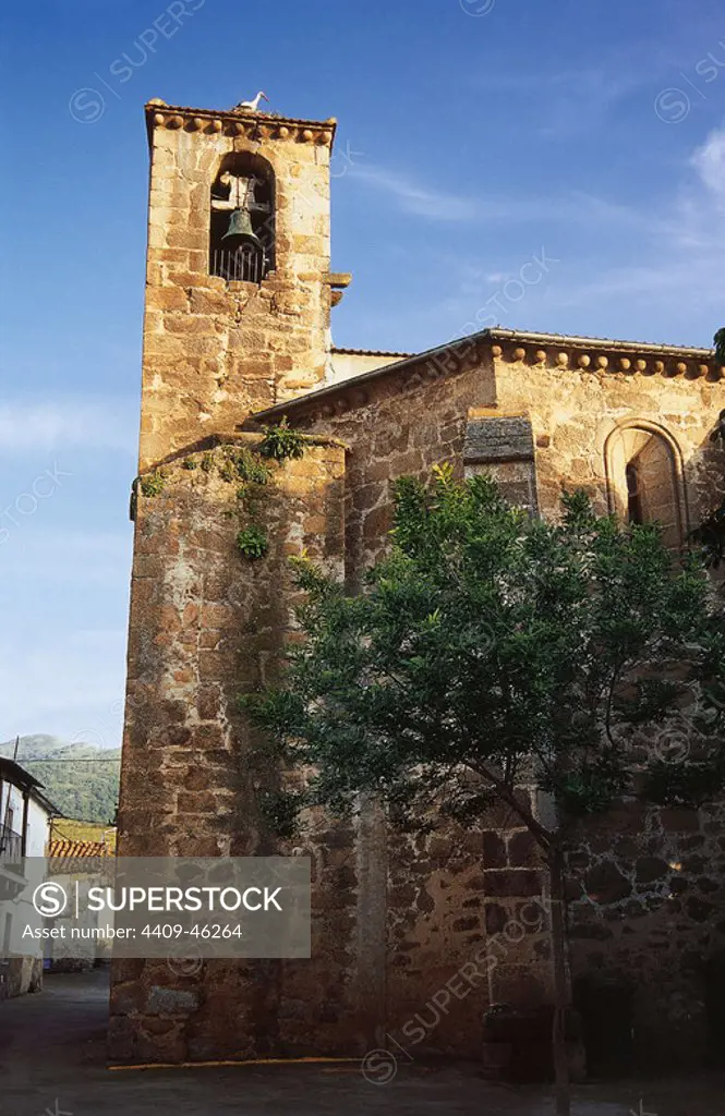 Spain. Extremadura. Aldeanueva del Camino. Nuestra Senora del Olmo Church (15th - 16th centuries). Transitional Gothic. Facade.