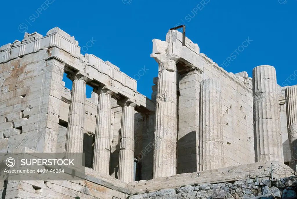 Greece. Athens. Propylaea. Monumental entrance to the sacred precinct of the Acropolis. Built between 437-432 B.C. by order of Pericles and according Mnesicles project.