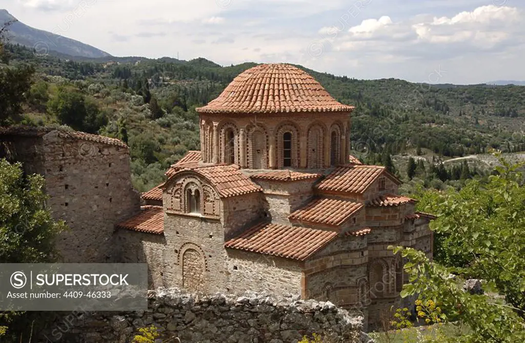 BYZANTINE ART. Saints Theodore Church. Built between 1290 and 1295 is one of the oldest church in Mistras. Outside view.Province of Lakonia. Peloponnese.