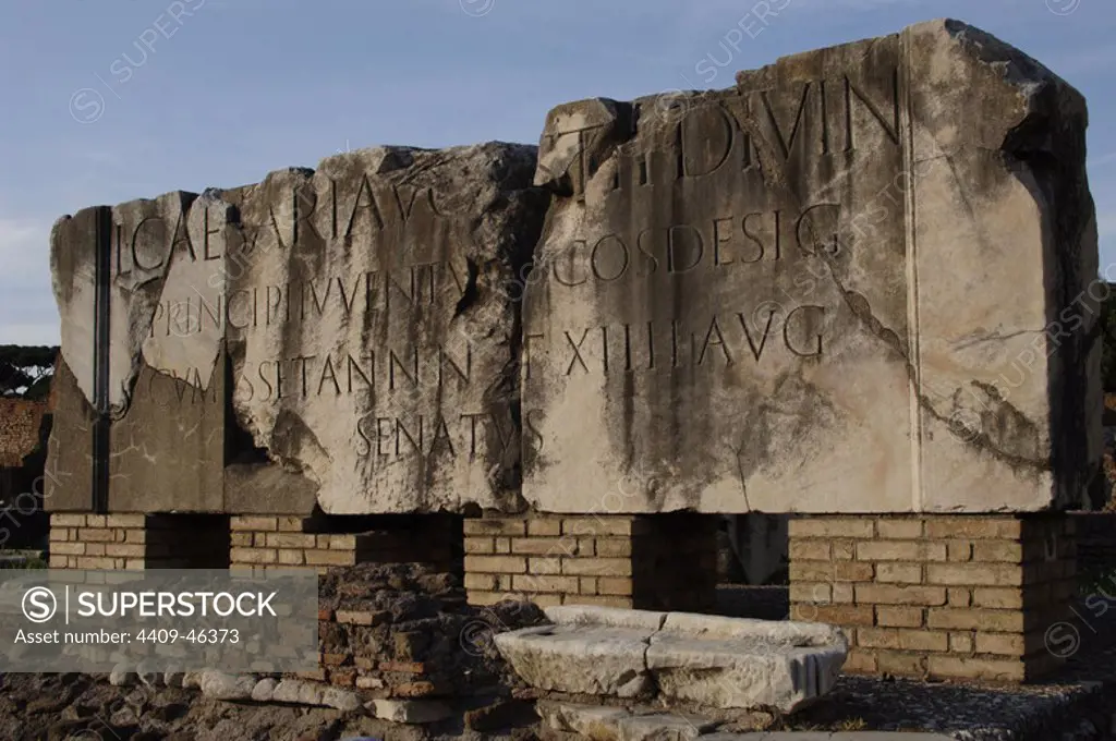 Inscription in a stone. Roman Forum. Rome. Italy.