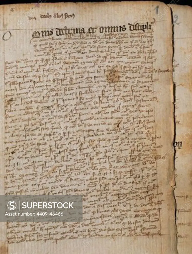 Miscellany. Incunabula. 14th century. Folio 1. Chapter Archive of Tortosa. Catalonia. Spain.