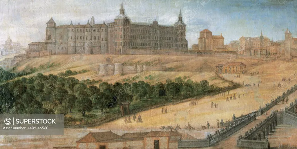 ARTE BARROCO. ESPAÑA. FELIX CASTELLO. "VISTA DEL ALCAZAR" (h.1650). Museo Municipal. Madrid.