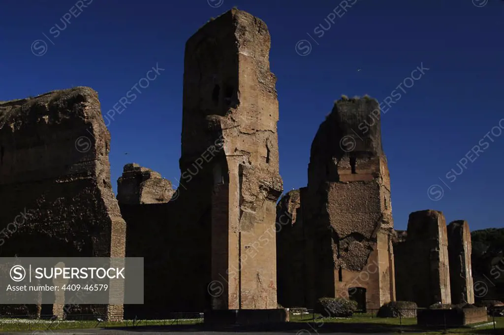 Italy. Rome. Baths of Caracalla. Ancient Roman public leisure centre. Building during reigns of Septimius Severus and Caracalla. 212-217 AD.