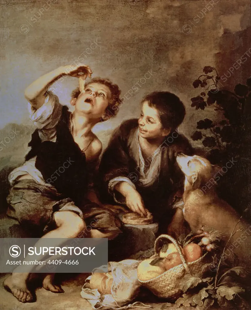 Children Eating a Pie - 1670/75 - 123x102 cm - oil on canvas - Spanish Baroque. Author: BARTOLOME ESTEBAN MURILLO. Location: ALTE PINAKOTHEK. MUNICH. GERMANY.