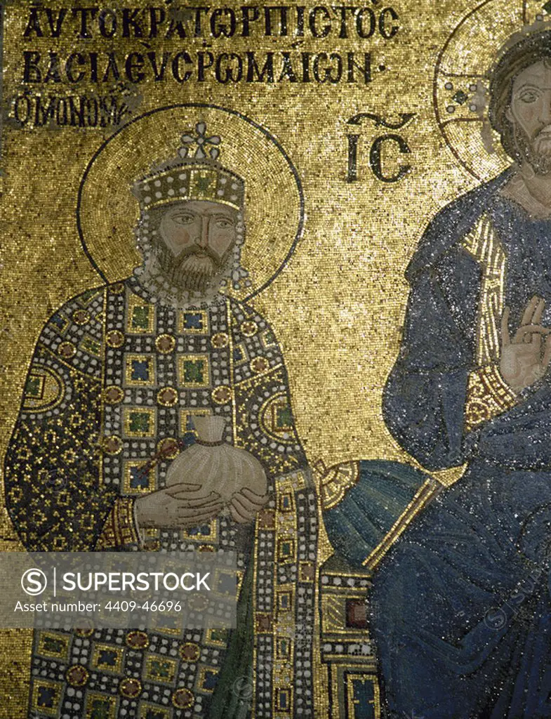 Constantine IX Monomachos (1000-1055). Byzantine emperor. Mosaic of the South Gallery. Hagia Sophia. Istanbul. Turkey.