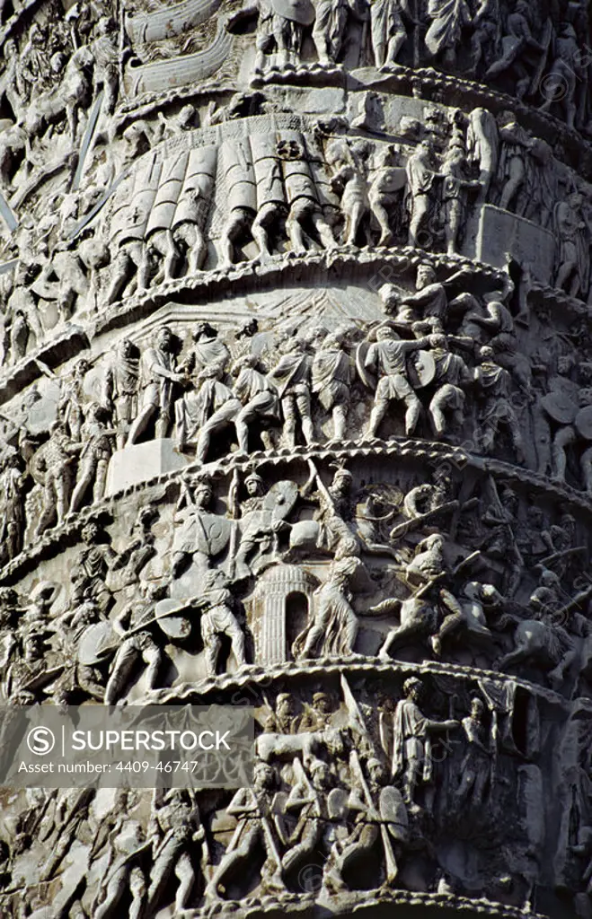 Column of Marcus Aurelius. 176-192 AD. Reliefs depicting the victories of Marcus Aurelius against the Germans and Sarmatians. Rome. Italy.