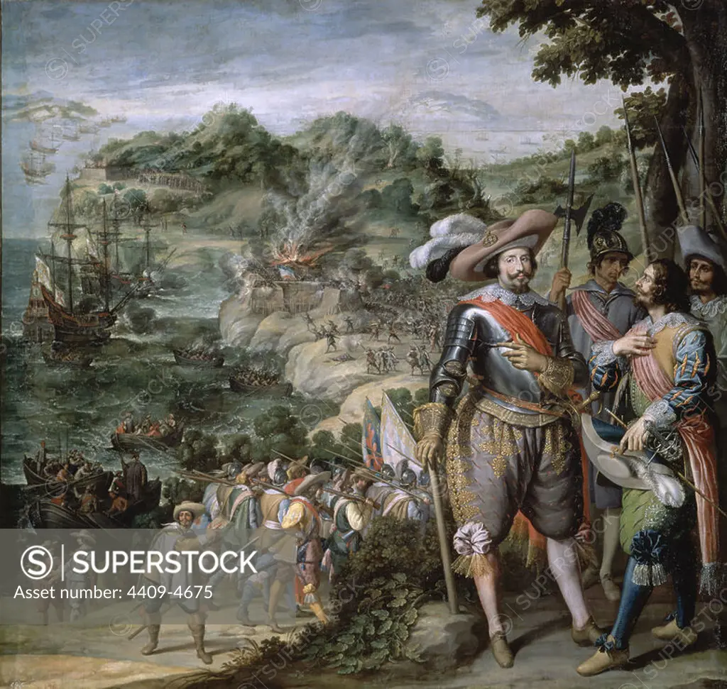 'The Recapture of the Island of San Cristobal', 1634, Oil on canvas, 297 cm x 311 cm, P00654. Author: CASTELO FELIX. Location: MUSEO DEL PRADO-PINTURA. MADRID. SPAIN. TOLEDO FADRIQUE DE. MARQUES DE VILLANUEVA.