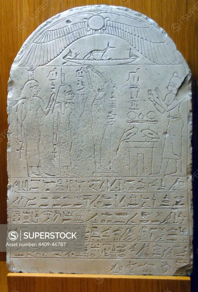 Egyptian Art. Late Period. Funerary stele with inscription. Museum of Fine Arts. Budapest. Hungary.