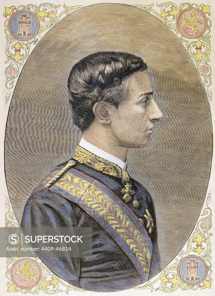 Alfonso XII (1857-1885). King of Spain, reigning from 1874 to 1885. Engraving at "The Spanish and American Illustration".