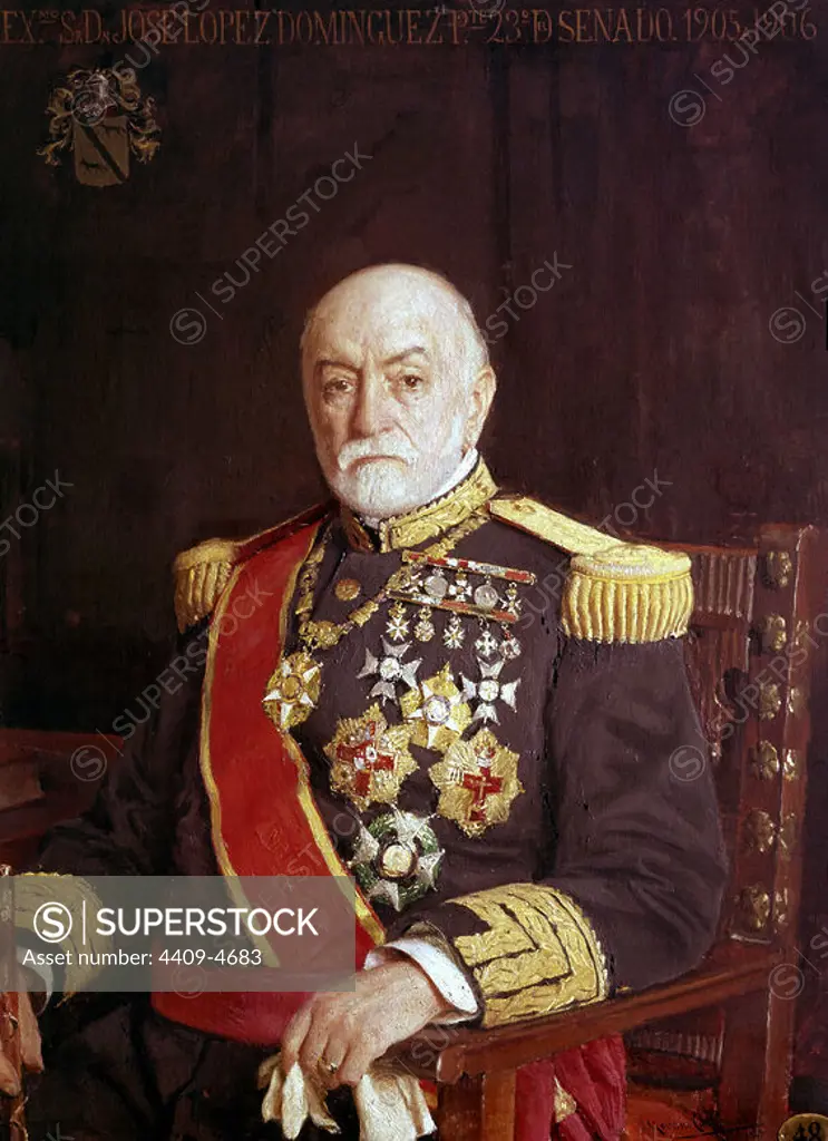 José Lopez Dominguez (1829-1911). Soldier and politician from the Liberal Union. Madrid, Senate. Author: JOSE MORENO CARBONERO (1860-1942). Location: SENADO-PINTURA. MADRID. SPAIN.
