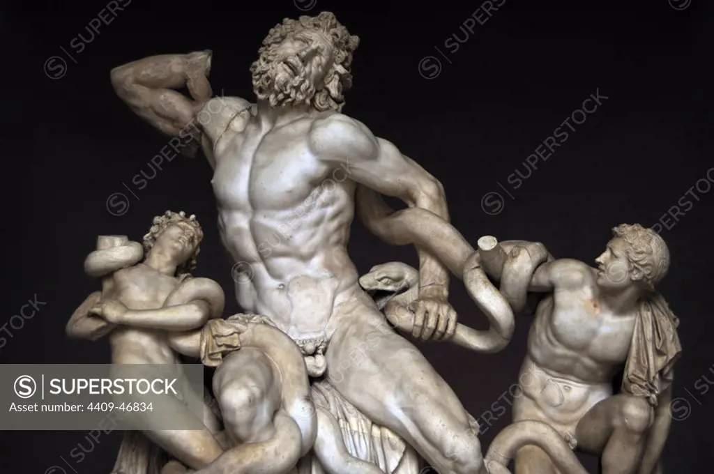 Laocoon and His Sons by Agesander, Athenodoros and Polydorus. 25 BC. Sculpture on marble. Vatican Museums. Vatican City.