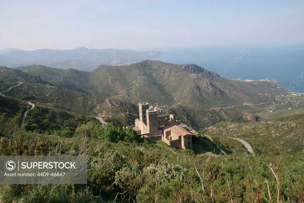 Benedictine Monastery of Sant Pere de Rodes. Founded around the year 900. The present building is dated 11th century. Scenery. Catalonia. Spain.