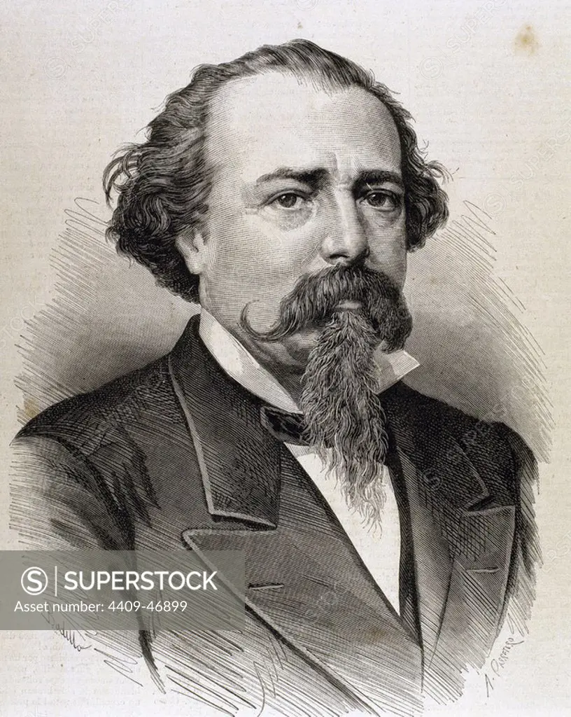 Lopez de Ayala, Adelardo (1828-1879). Poet, playwright and Spanish politician. Engraving from 1879.