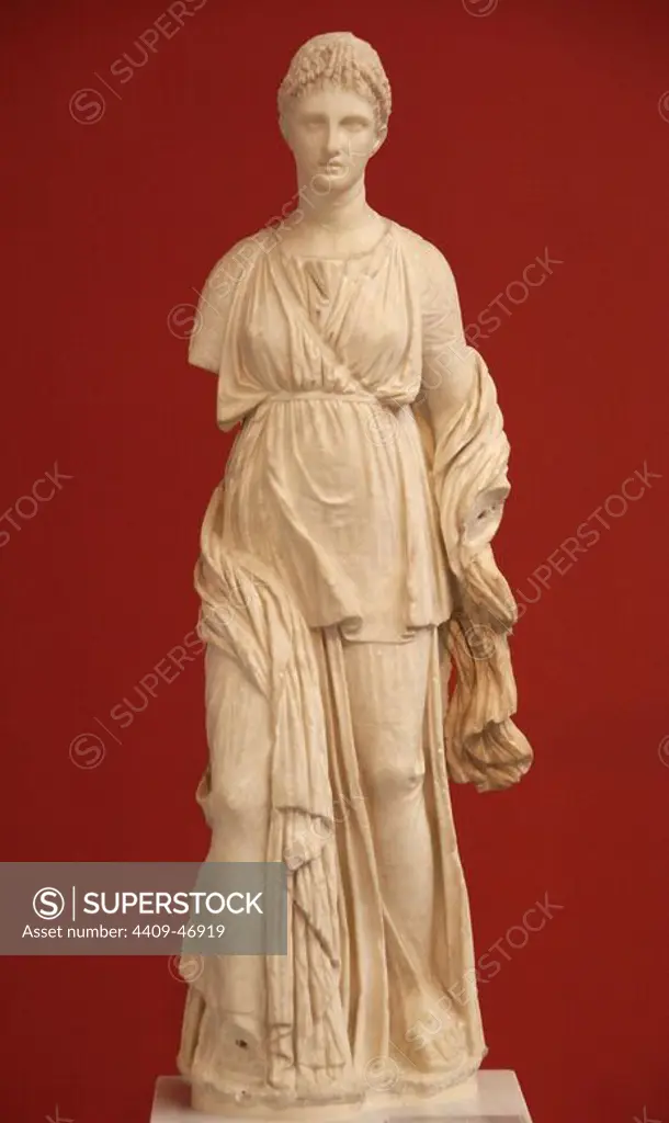 Greek Art. Greece. Artemis statue carved in Parian marble. Located at the House of Diadumenos in Delos. Dated around 100 BCE National Archaeological Museum. Athens. Greece.