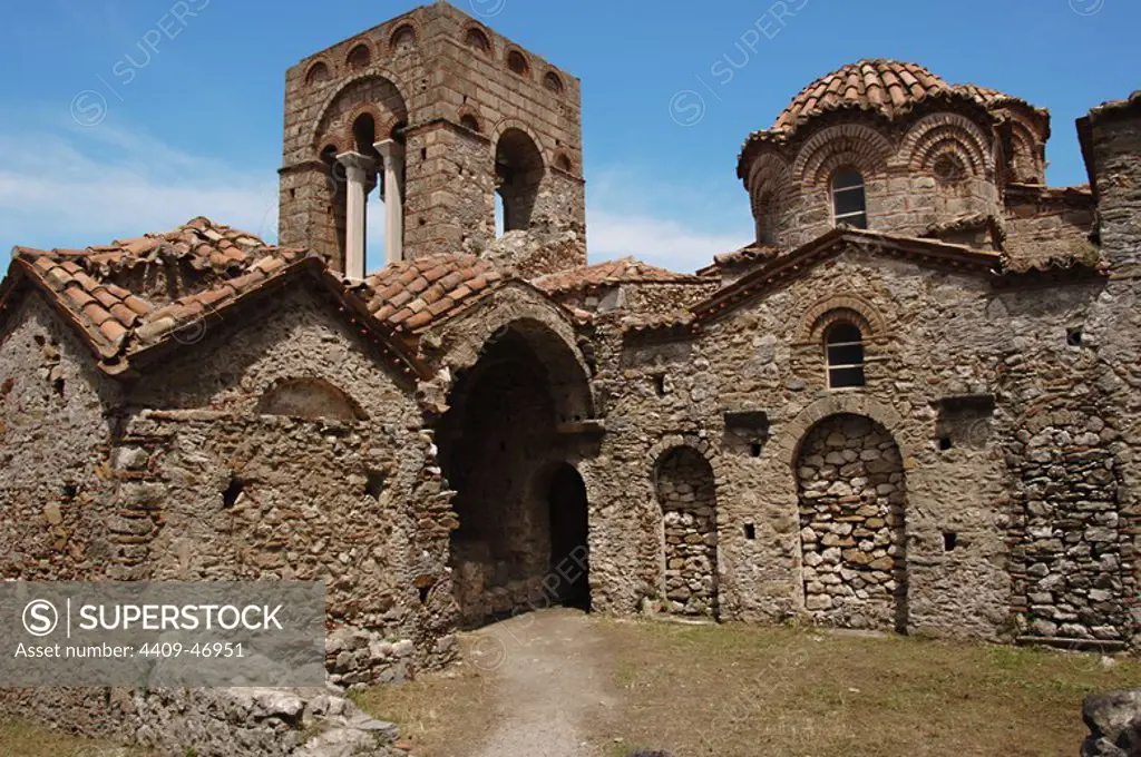 Greece. Mystras. Church of Agia Sophia. Built in the 14th century by Manuel Cantacuzenus who was the first Despot of Mystras. Outside.