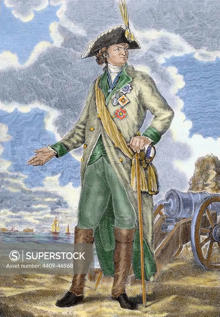 POTYOMKIN, Grigory Aleksandrovic (Cizevo, 1739 Nikolajev, 1791). Russian soldier and politician. Engraving. Colored.
