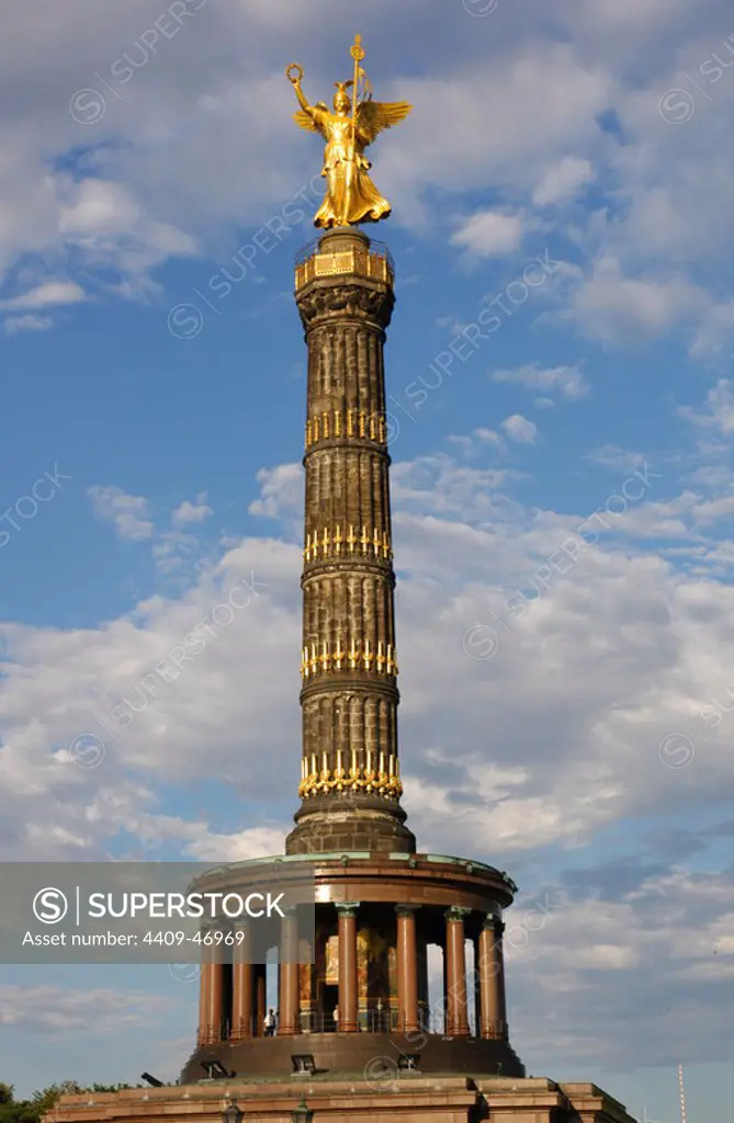 Germany. Berlin Victory Column. Designed by the German architect Heinrich Strack (1805-1880), after 1864. It commemorates the Prussian victory in the Danish-Prussian War although, as the monument was inaugurated in 1873, Prussia has also victorious in the Austro-Prussian War and in the Franco-Prussian War. On the top, is a bronze sculpture of Victoria, designed by the German sculptor Friedrich Drake (1805-1882). Tiergarten Park.