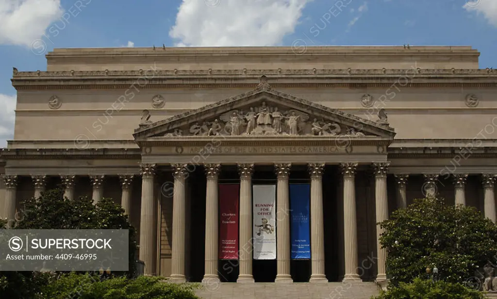 National Archives Building. Exterior. Washington D.C. United States.