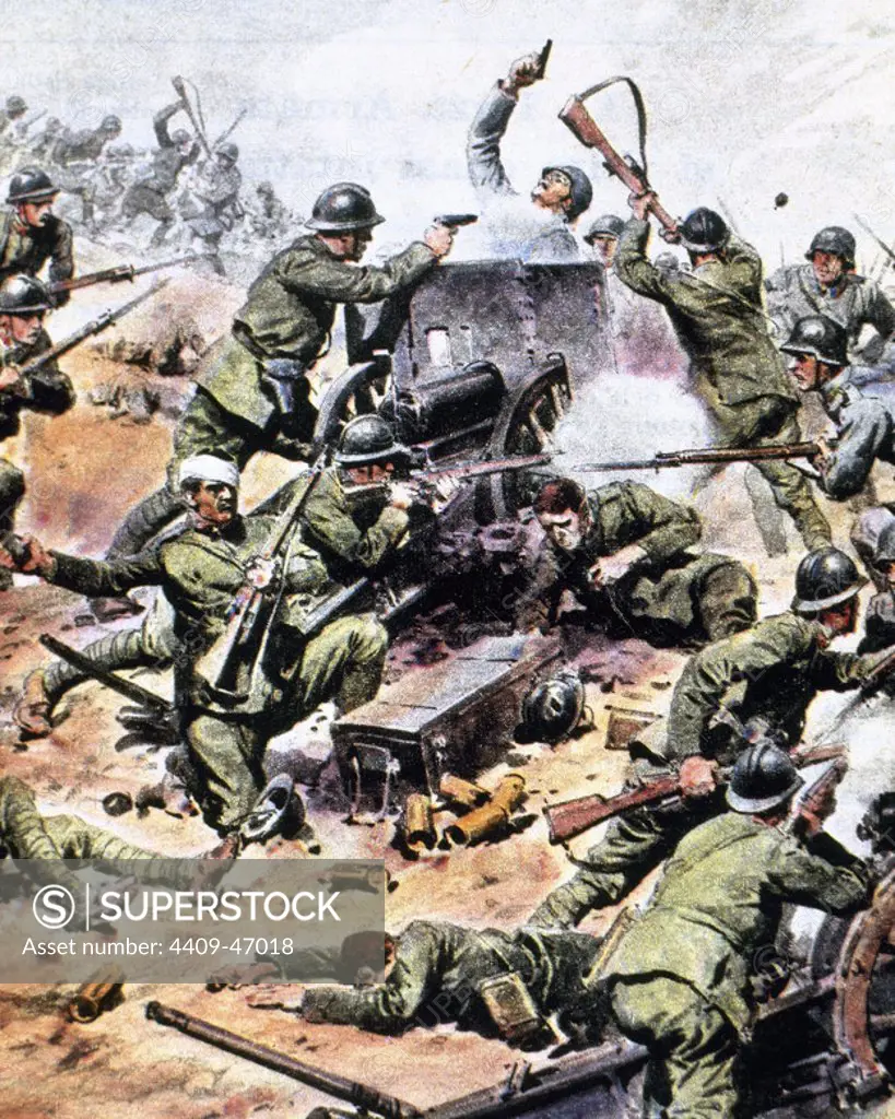 World War I (1914-1918). German troops against the Italian artillery. 1917.