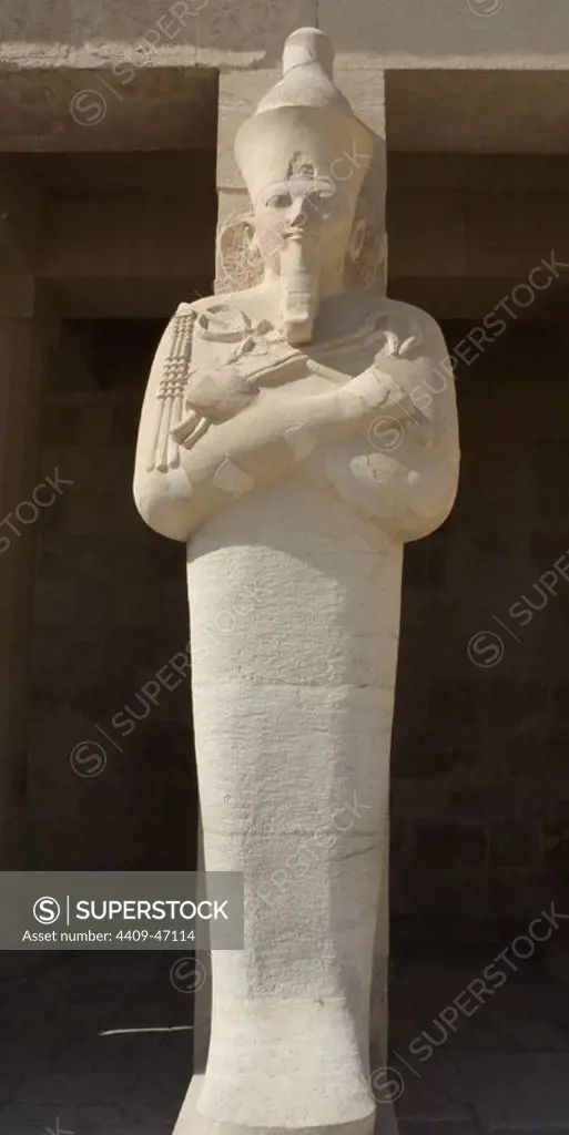 Hatshepsut (1508-1458 b.C). Was the second pharaoh of the eighteenth dynasty. Osirian statue.New Kingdom. Temple of Deir El Bahari. Thebes. Egypt.