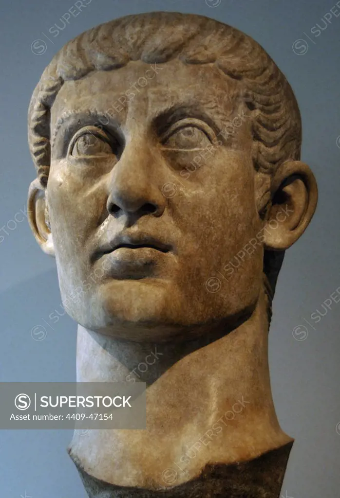 Constantine I, The Great (272-337). Roman Emperor. Marble portrait head. Ca. 325-370. Late Imperial. Constantinian period. Metropolitan Museum of Art. New York. United States.