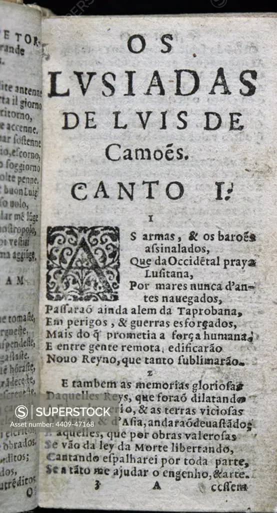 LITERATURA PORTUGUESA. SIGLO XVI. CAMOES, Luis Vaz de (Lisboa o Coimbra,1524-Lisboa 1580). Poeta portugués. "OS LUSIADAS". Canto I. Editada en Lisboa e impresa en 1631.