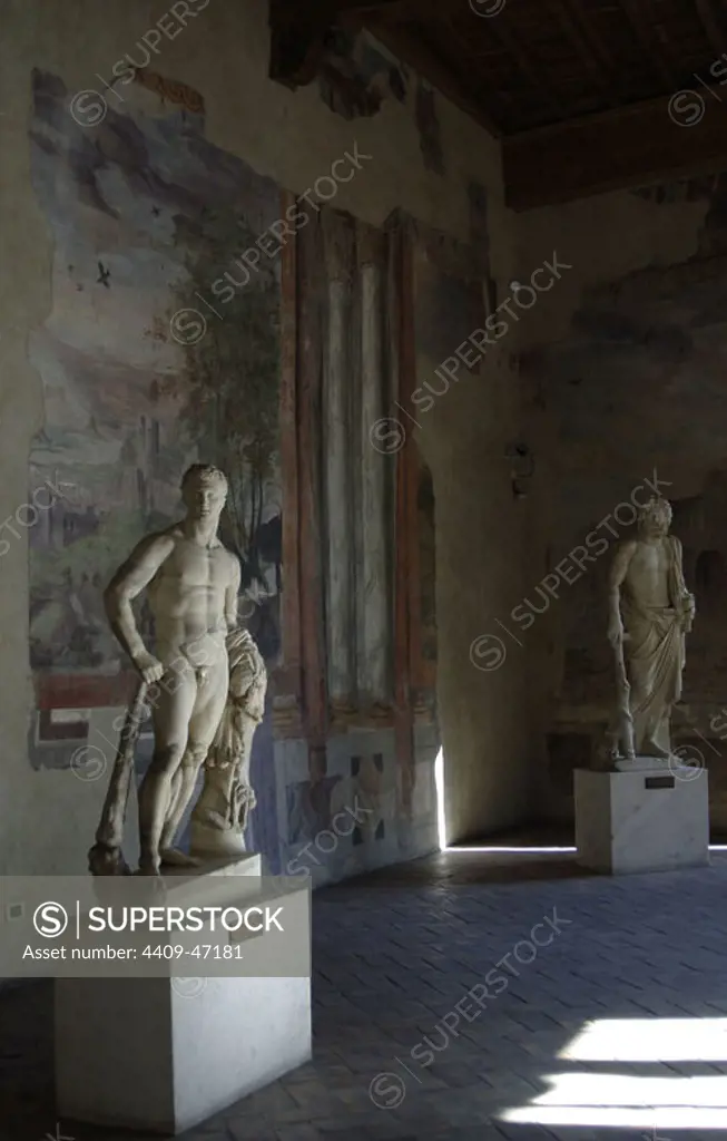 Italy. Rome. Altemps Palace. National Museum. Interior room with statues of classical mythology. Hercules and Asclepius.