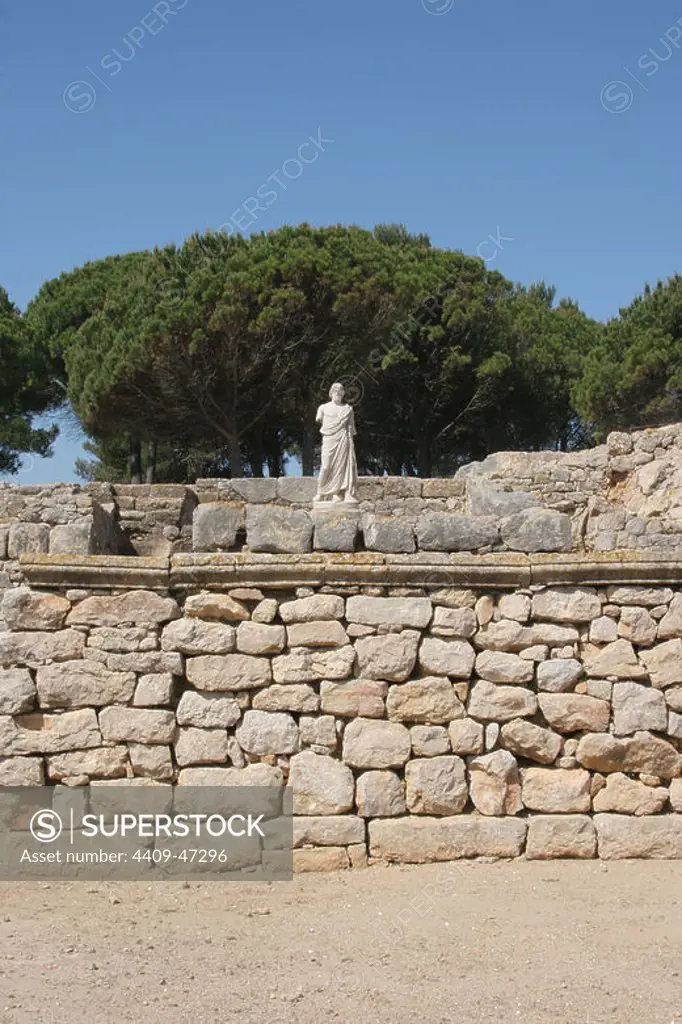 Greek Art. Emporium (Ampurias). Greek colony founded by the greeks of Foci, 570 BC. Statue of Asclepius. God of medicin. Neapolis. Girona province. Catalonia. Spain. Europe.