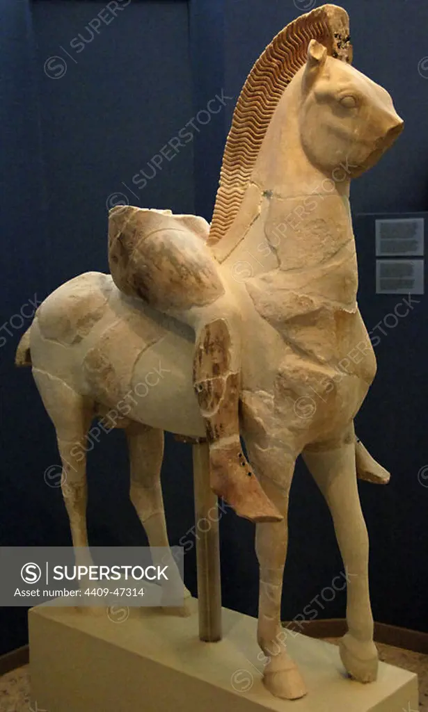 GREEK ART. VI B.C. GREECE. Persian rider in parian marble. Dated in 520 b.C. Acropolis Museum. Athens. Greece ..