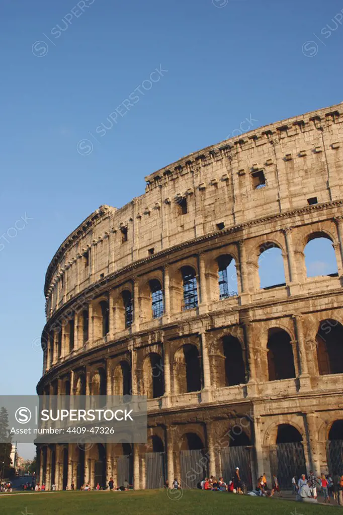 Roman Art. The Colosseum or Flavian Amphitheatre. Outside view. Rome. Italy.