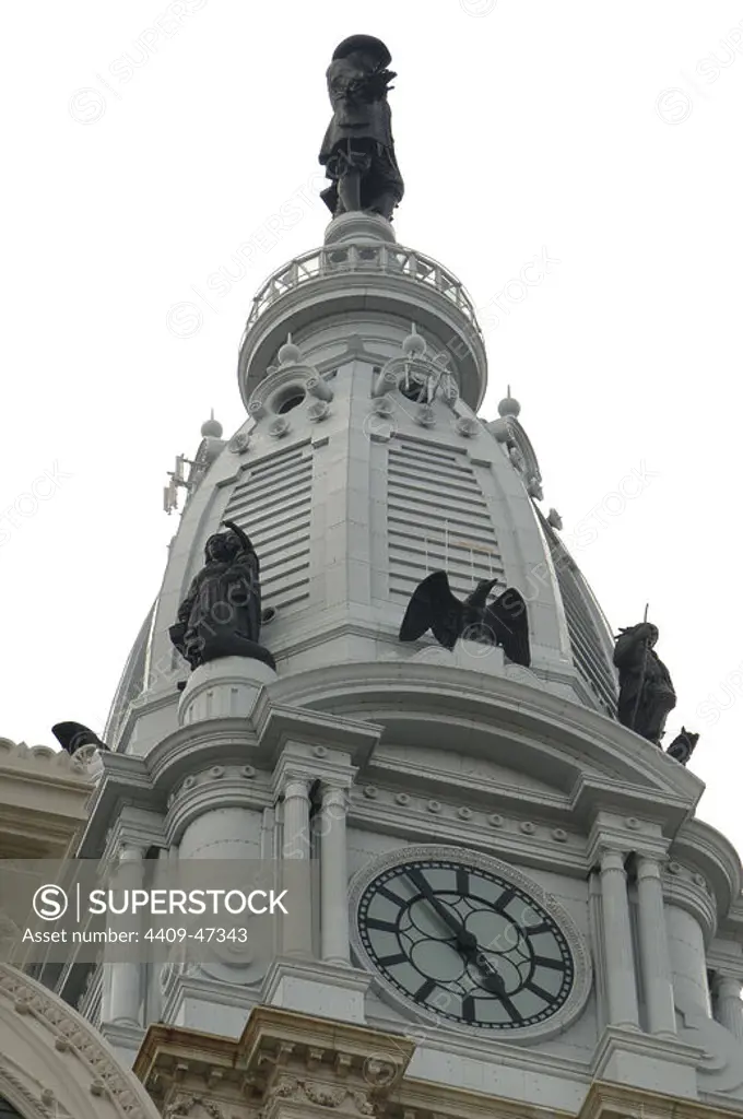 United States. Pennsylvania. Philadelphia. City Hall. Built between 1871-1901. Dome decorated with the statue of the founder of the city, William Penn (1644-1718).