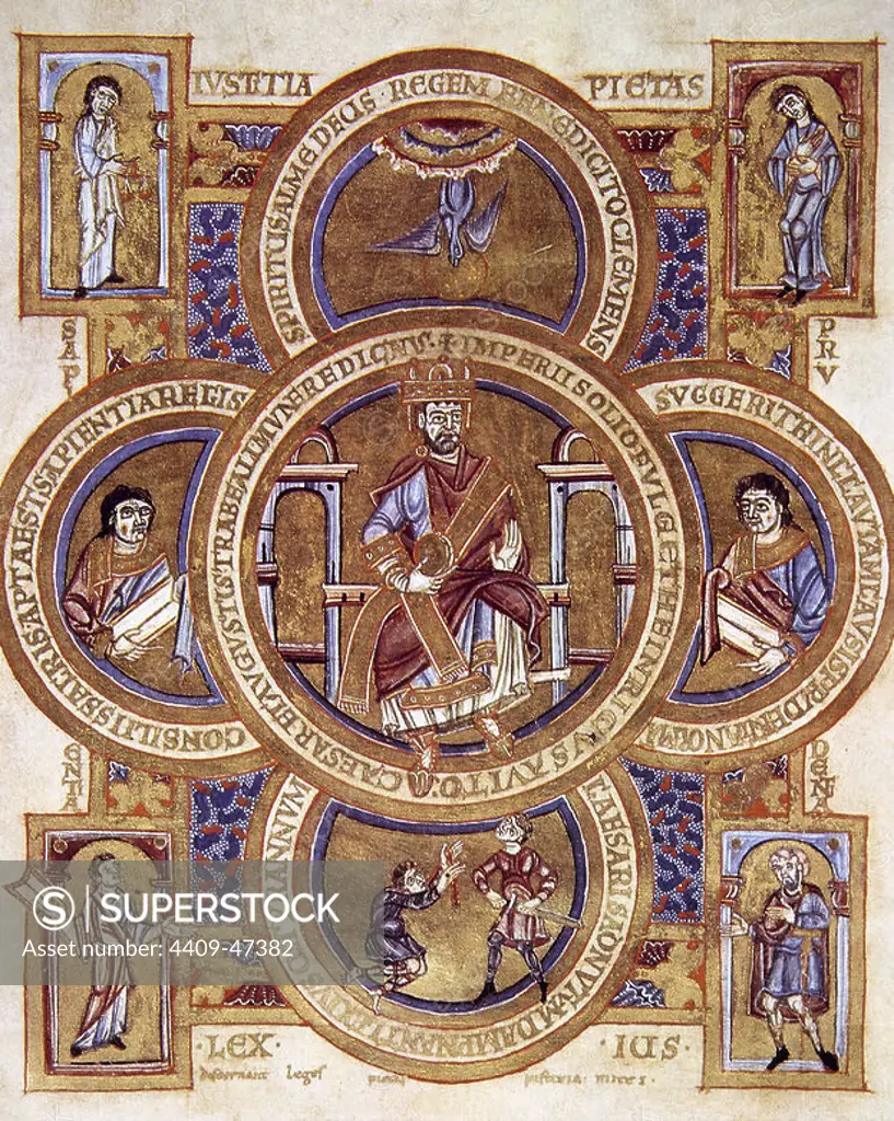 Henry II (972-1024). Holy Roman Emperor, King of Germany and Italy. Miniature. Gospel Book of Henry II. Folio 193v. C.1020. Vatican Apostolic Library. Vatican City.