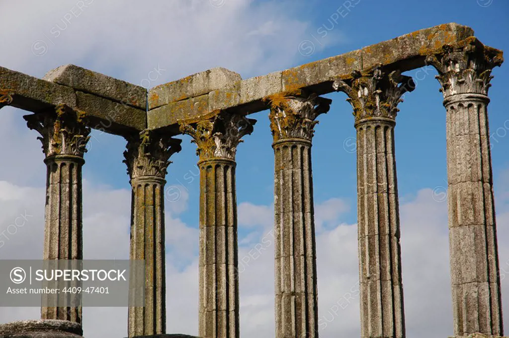 Portugal. Roman Temple of Evora. Improperly called Diana Temple, this 1st-century temple was probably dedicated to the Cult of Emperor Augustus. Corinthian style.