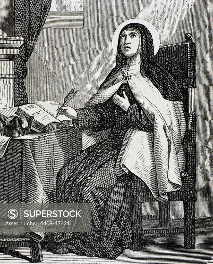 Teresa of Avila (1515-1582). Religious reformer of the Carmelite Order. Engraving by Capuz.