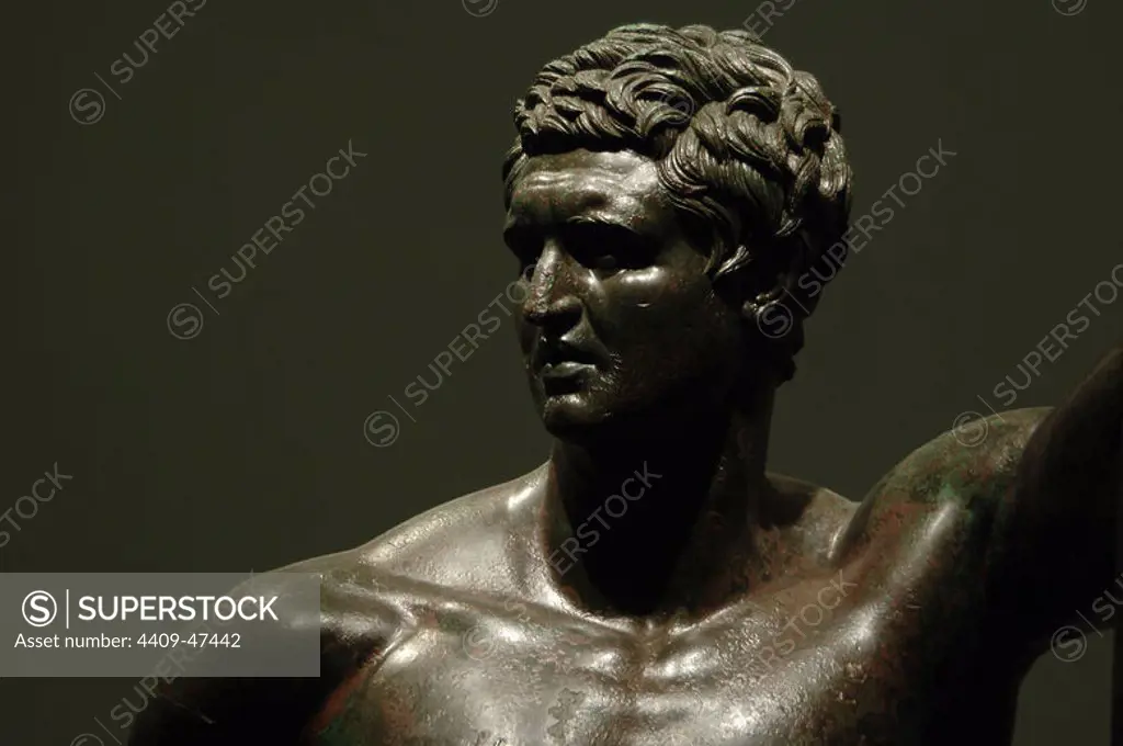Greek Art. Hellenistic prince represented in heroic nudity. Derives from the statue by Lysippus of Alexander the Great. Is generally considered as the representation of an early portrait of Attalus II, king of Pergamon. Is dated to the 2nd century B.C. Palazzo Massimo. National Roman Museum. Rome. Italy.