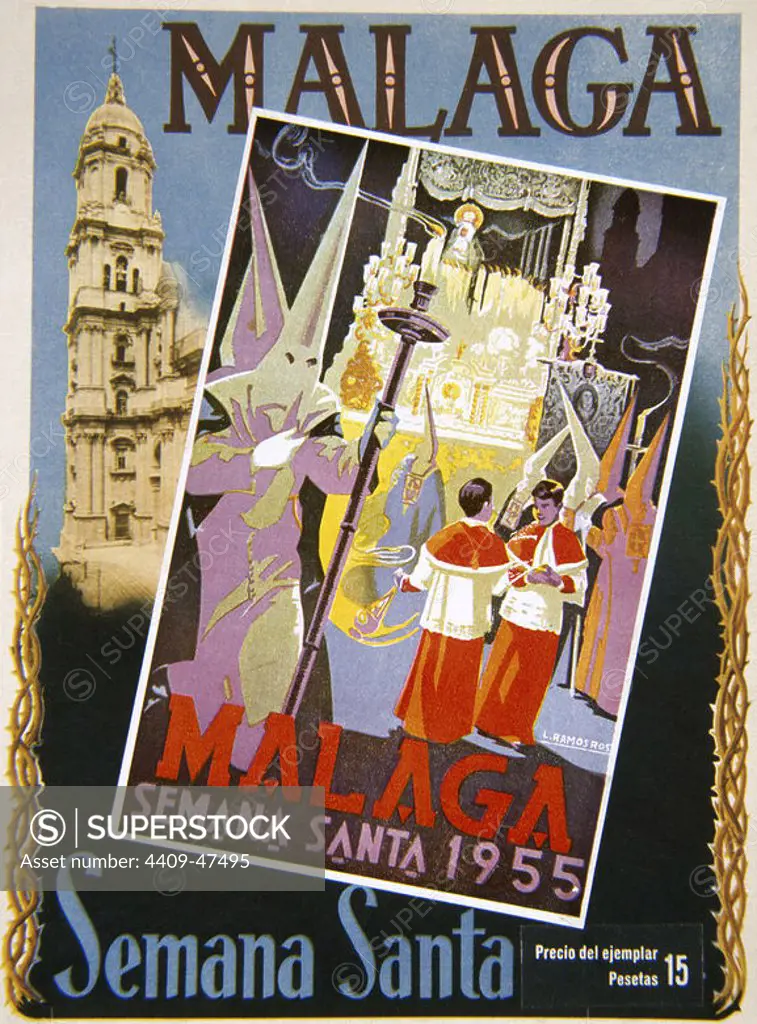 SEMANA SANTA EN MALAGA. Cartel del año 1955. España.
