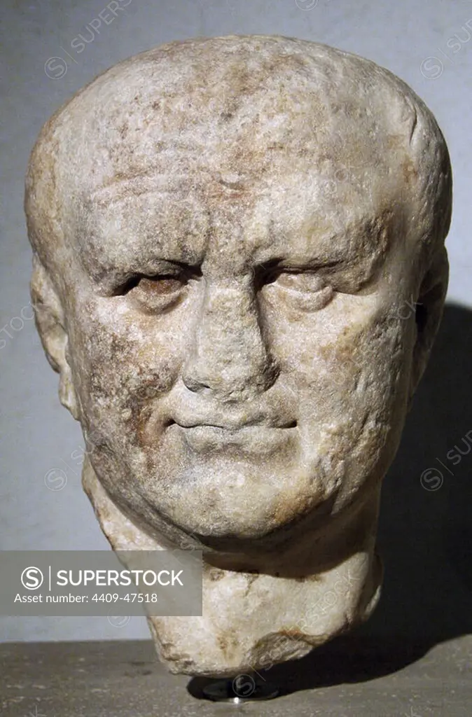 Vespasian (Titus Flavius Vespasianus) (9-79). Roman Emperor (69-79). Founder of the Flavian dynasty. Busto. Found in the Tiber. Palazzo Massimo. National Roman Museum. Rome. Italy.