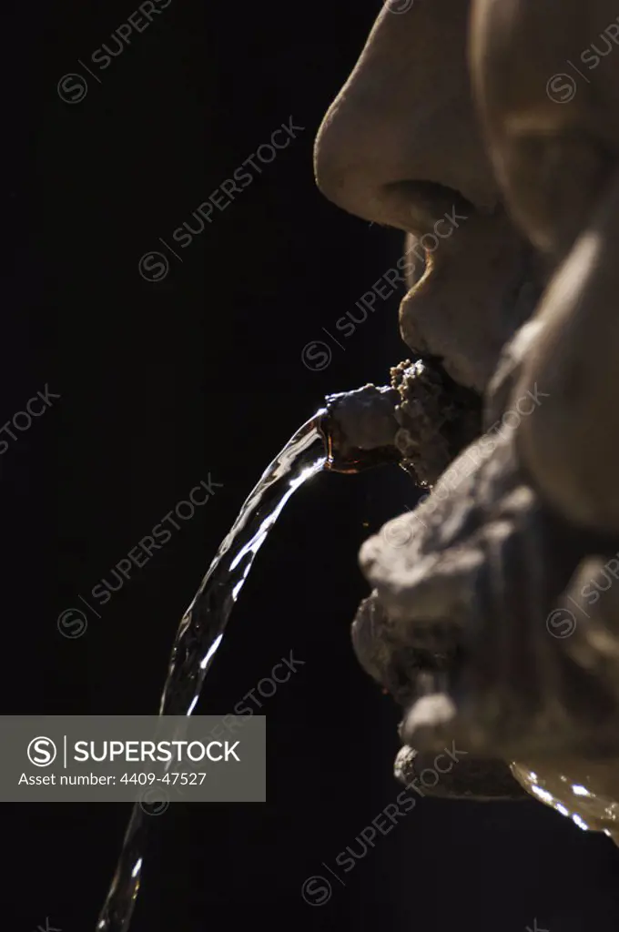 Italy. Rome. Fountain of the Pantheon by Giacomo della Porta (1533-1602). 1575. Sculpted by Leonardo Sormani (ca.1550-1590). Detail of a mask with a pipe.