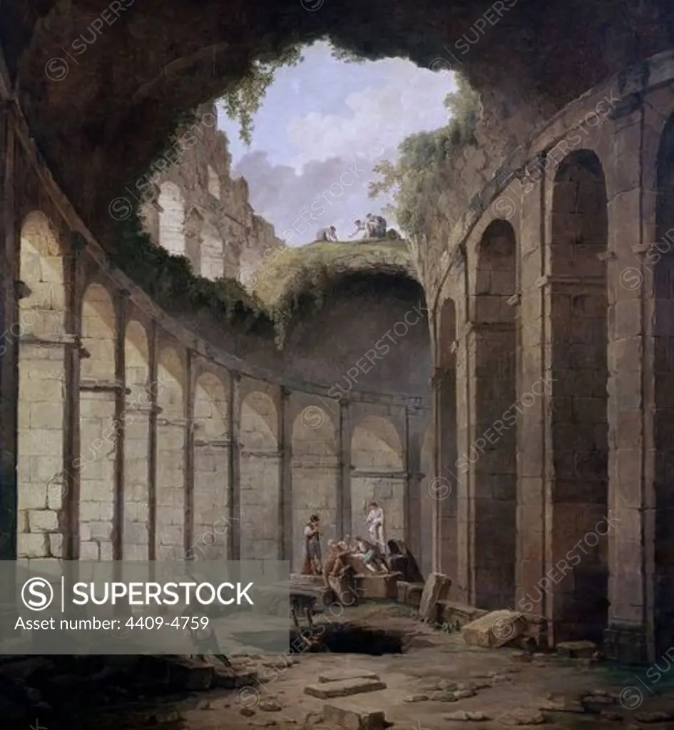 The Colosseum, Rome - 1780/90 - 240x225 cm - oil on canvas - French Neoclassicism - NP 2883. Author: ROBERT, HUBERT. Location: MUSEO DEL PRADO-PINTURA, MADRID, SPAIN. Also known as: EL COLISEO DE ROMA.